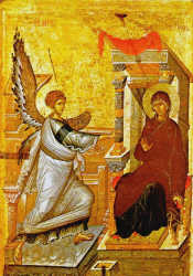 Icône de l'Annonciation 14ème siècle; Galerie d'icônes SV Kliment, Ohrid