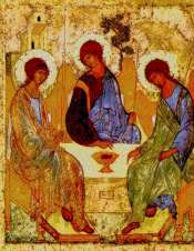 l'Icône de la Trinité: peinture russe de 1425 de saint André Roublev: musée Tretyakov à Moscou